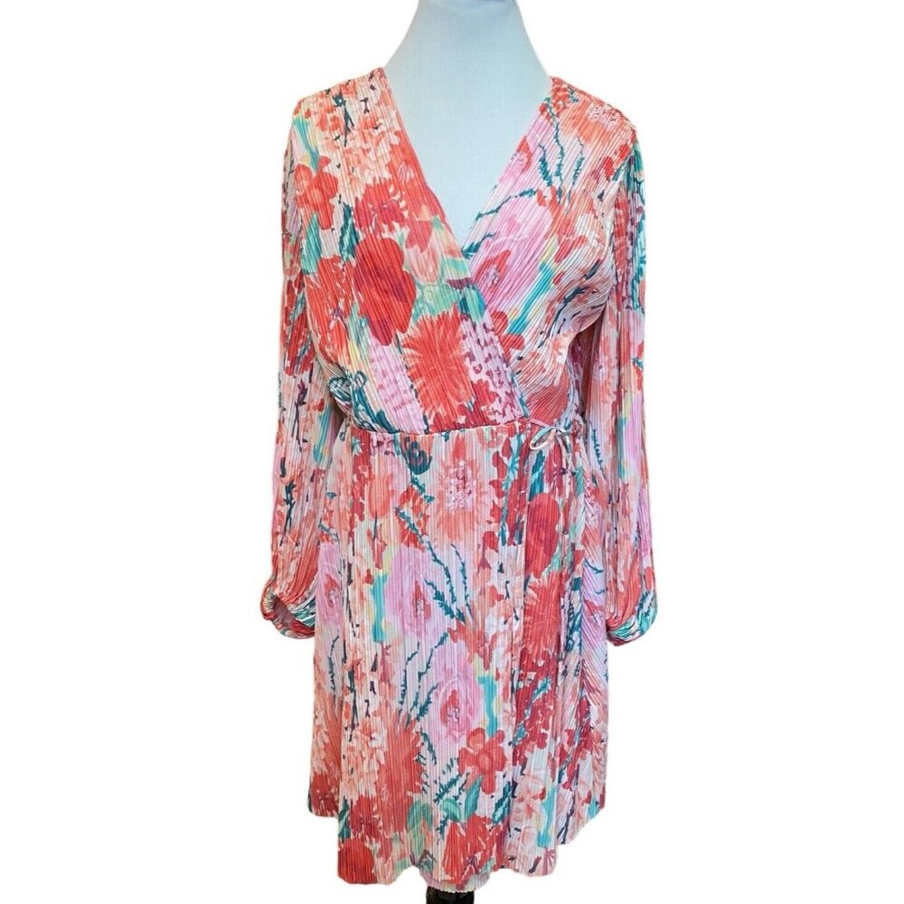 H&M Black Electric Pleats Puff Long Sleeve Plisse Wrap Dress Size: M - Picture 1 of 9